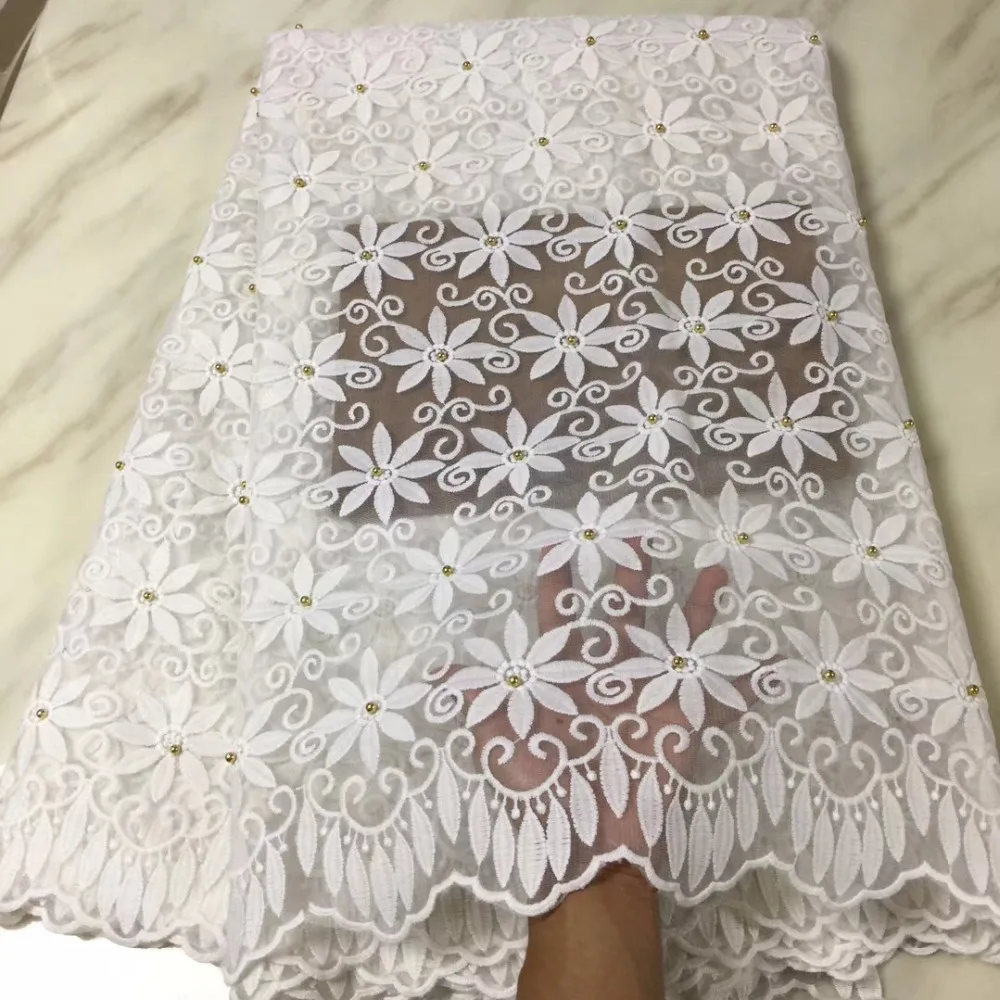 

white Color High Quality Imported Wholesale 100% Polyester African Tulle Lace French Net Beads Lace Fabric For Wedding