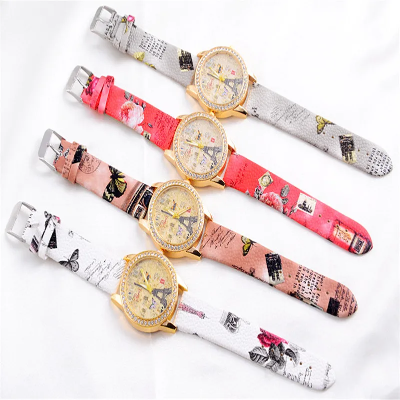 Fashion Vintage Paris Eiffel Tower Women Fashion Watch Crystal Leather Quartz Wristwatch clock relogio feminino#2AP23B (2)