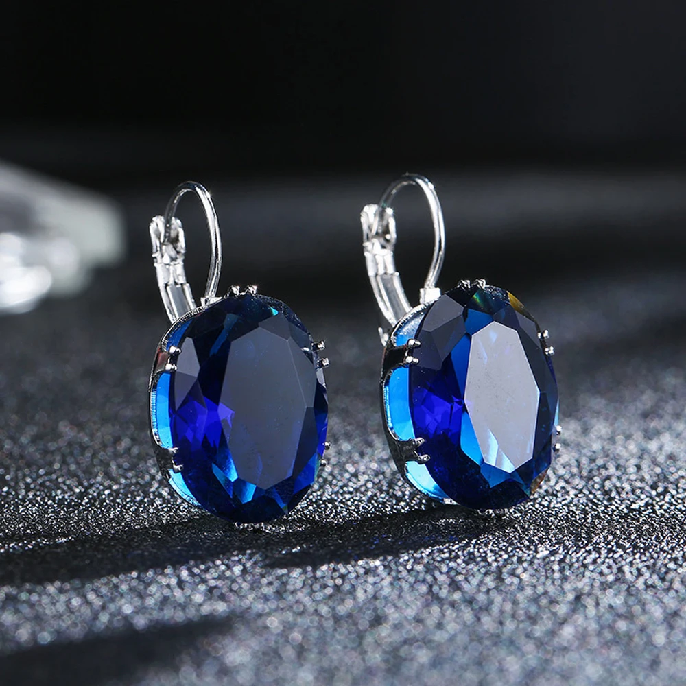 

Oval Royal & Sea Blue Champagne White Black CZ Silver Women Fashion Stud Earrings Female Wedding Jewelry Engagement Wholesale