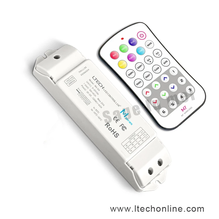 

LTECH M7+M4-5A;M7 MINI RF wireless remote led RGB controller M4-5A CV Constant Voltage Receiving;DC5V-DC24V input;6A*3CH Max18A