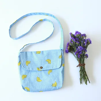 

Blue Cotton Linen Summer Phone Eco Key Bag Cross Body Flap Messenger Banana Q07