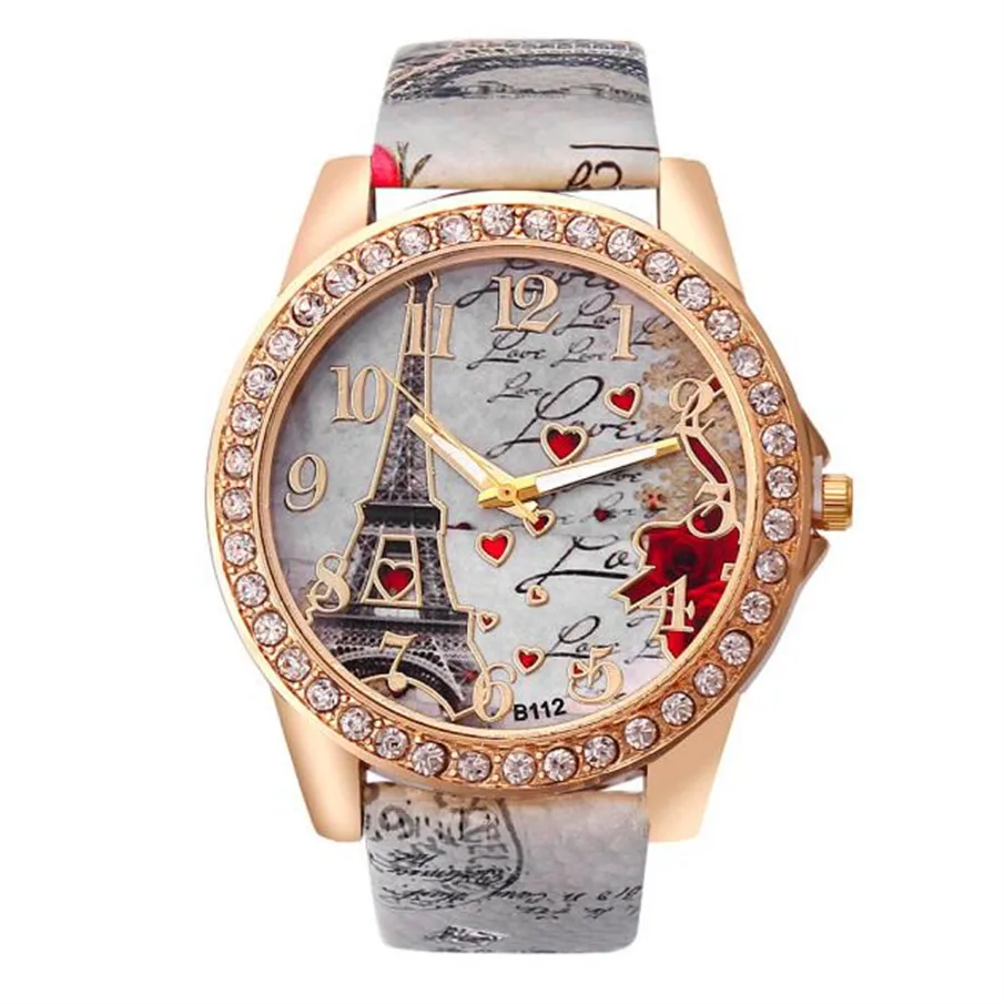 

Splendid Vintage Paris Eiffel Tower Women's Quartz Watch Women Girls Ladies Students Casual Diamond Wristwatch Female Relojes