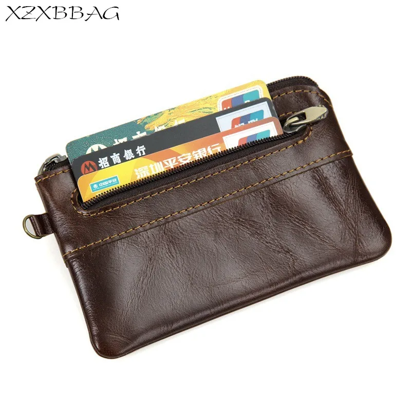 

XZXBBAG Men Genuine Leather Coin Purses Slim Wallets Male Zipper Short Small Wallet Retro Card key Holder Change Purse Money Bag