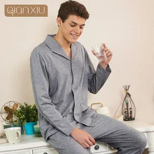 Летние пижамы больших размеров, мужские повседневные пижамные комплекты, Мужской мягкий хлопковый пижамный комплект, рубашка с отложным воротником и длинными рукавами и штаны