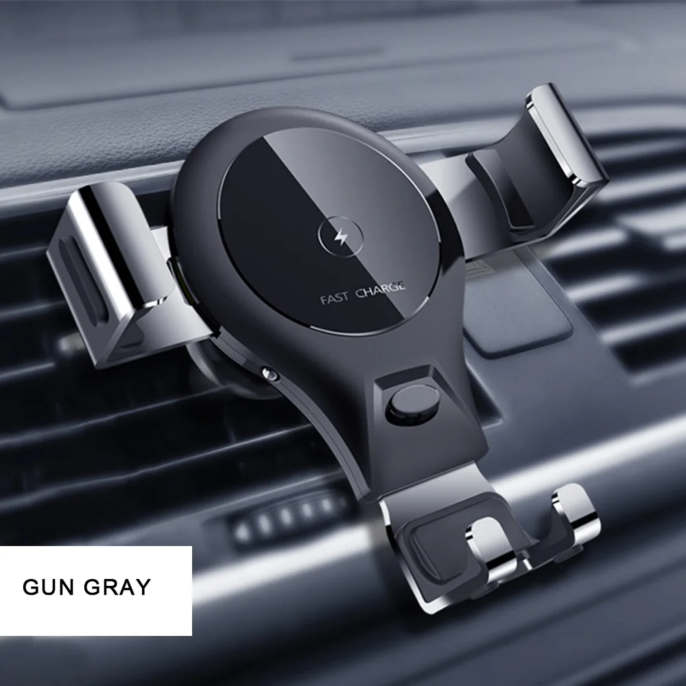 Автомобильный держатель для телефона iPhone XR Xs Max подставка для смартфона в автомобильном вентиляционном отверстии держатель для телефона подставка функция беспроводной зарядки - Цвет: Серый