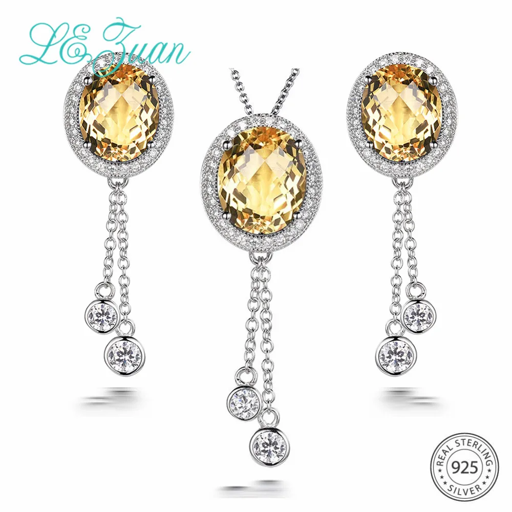 L &amp zuan 17 44ct набор ювелирных изделий из натурального цитрина серьги с кисточками