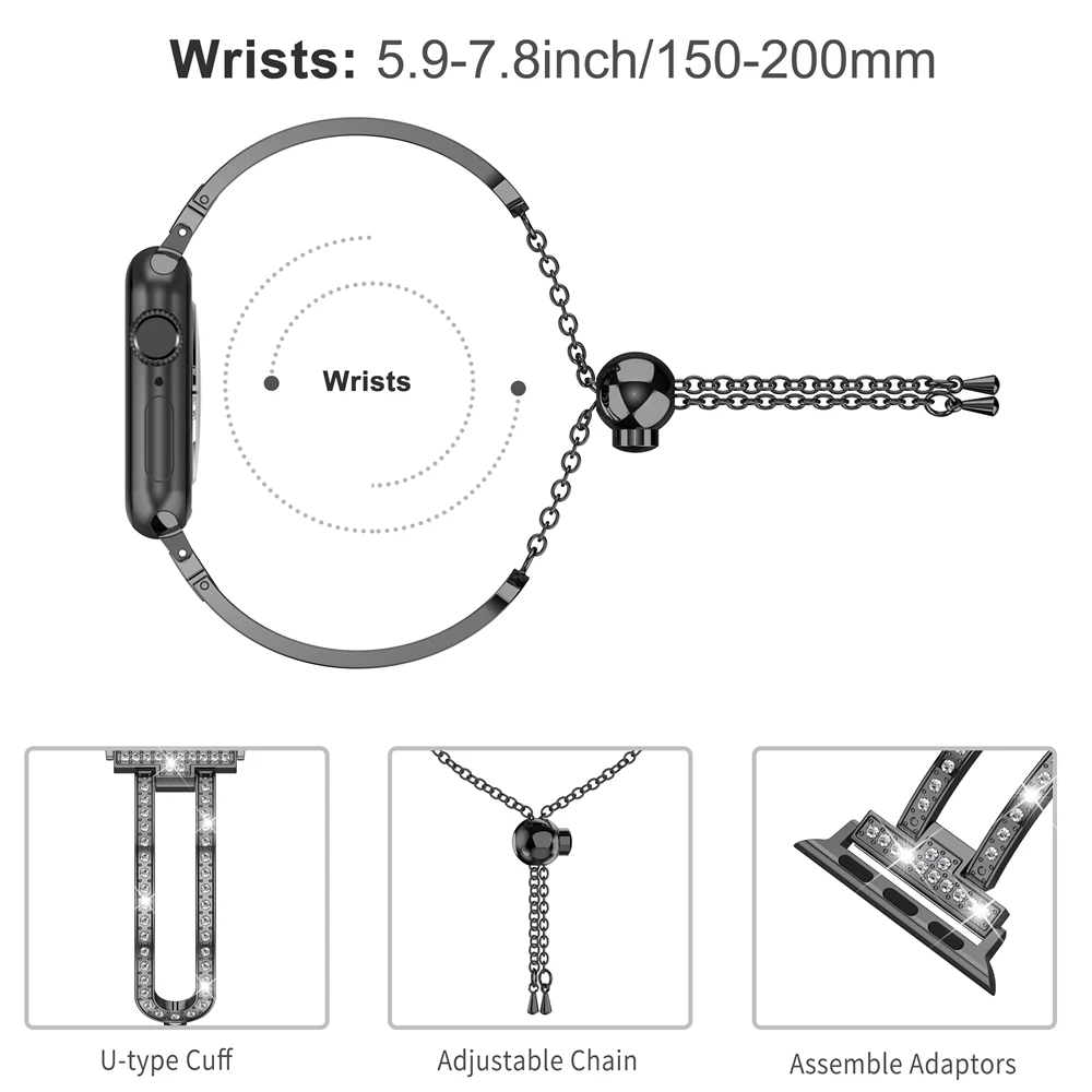 Ремешок для часов 38 мм/42 мм iWatch Bling Jewelry U-type Dressy браслет сталь со стразами браслет ремешок металлическая цепочка для Apple Watch