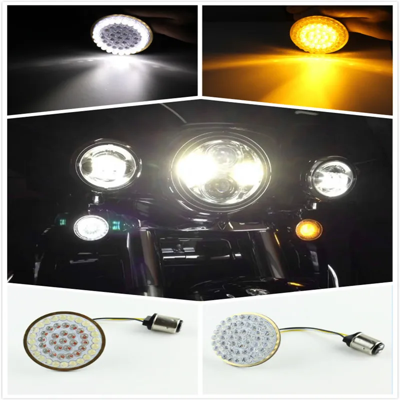 

2 Inch 50 mm 12 Volt White And Yellow Front LED Lights 2" turn signal inserts Light 1157 For Harley Davidson Dyna Bullet Style
