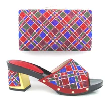 5 different color available fashion Italian matching shoe and bag set for wedding and party African ladies heels slipper HX1-2