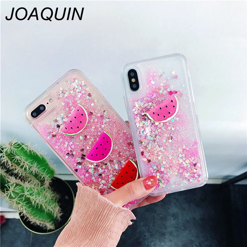 New Quicksand Cases For Apple iphone6 7 Plus 8 Cute Watermelon pattern Case Hard Frame iphoneX Coque Capa |