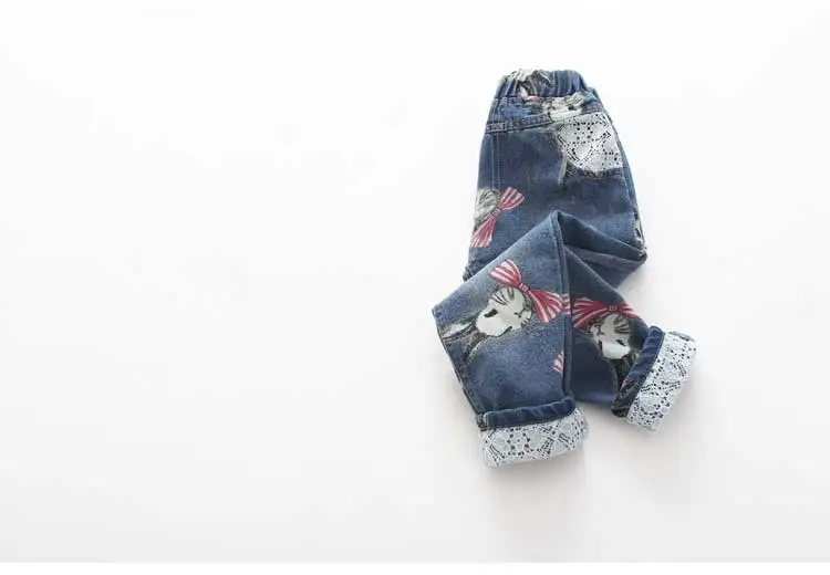Детские леггинсы kawaii Модный детские джинсовые штаны с рисунком мультяшного кролика Осенние детские кружевные штаны 2-8 лет