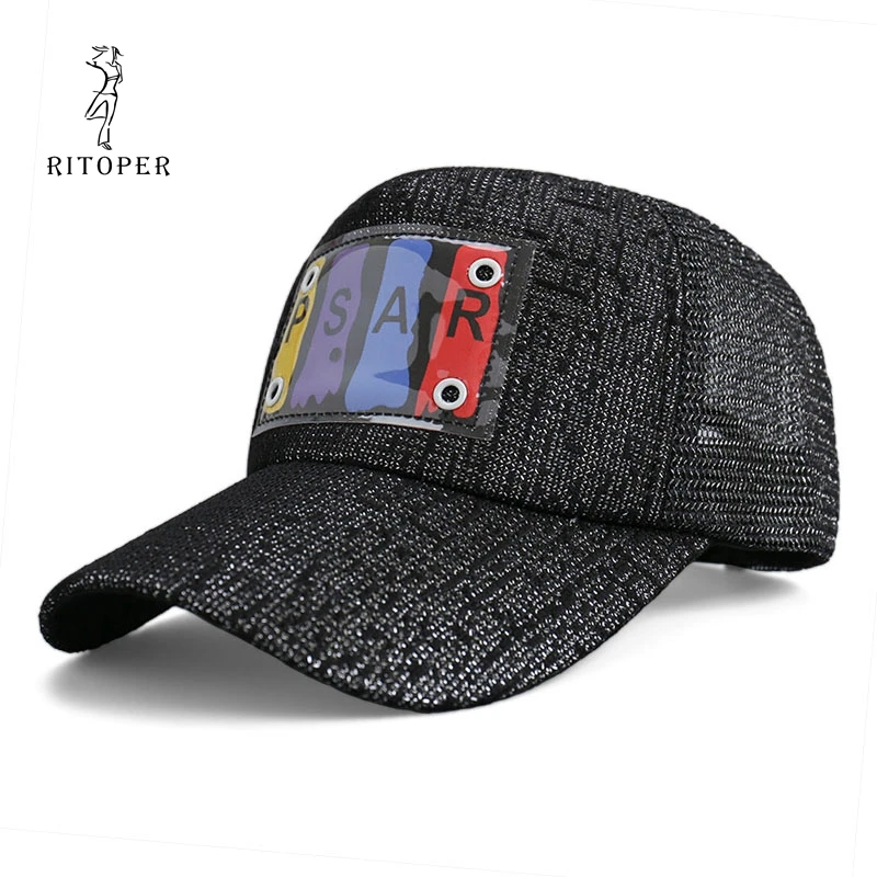 

RITOPER Unisex Letter Labeling Baseball Caps Mesh Breathable Baseball Cap StreetWear Fashion Personality Sequin Hat Travel Cap