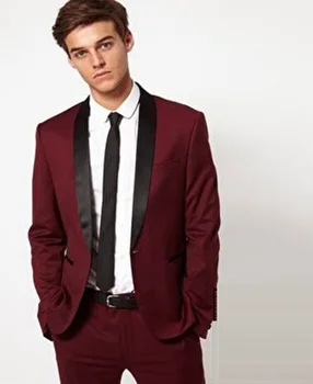 

Wine red handsome men's pioneer suit business dress casual slim suit tailored suit (coat + vest + pants)