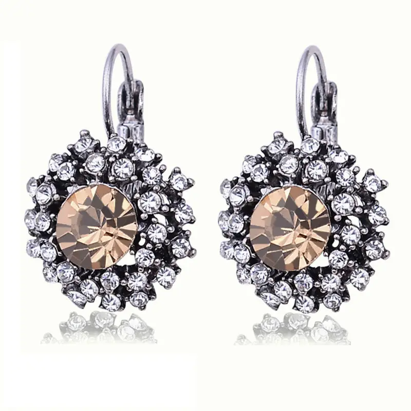 Женские сережки подвески с серебряным покрытием черным кристаллом|earring