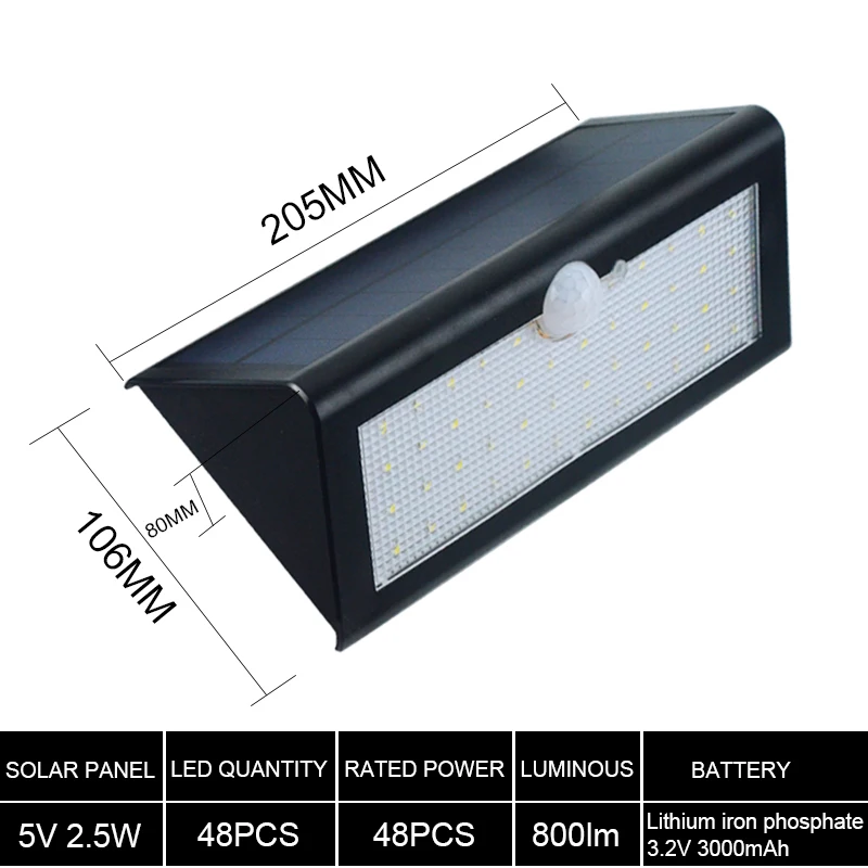 Светодиодный солнечный светильник с датчиком движения 2835 SMD 48LED s IP65