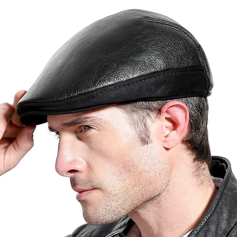 

2018 New Style Winter Male Warm Caps Men's Genuine Leather Baseball Cap Male Newsboy Beret Hat Hats Cowhide Peaked Cap B-7216