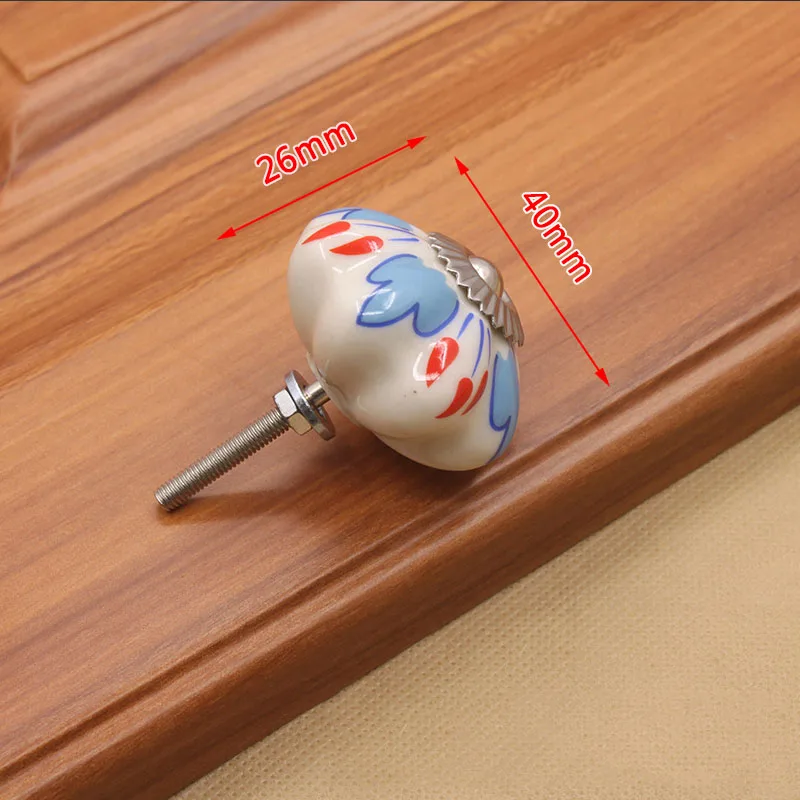 KAK 40mm Hand-painted Ceramic Drawer Knobs Porcelain Rural Cabinet Knob Cupboard Handles Mediterranean Furniture Handle Hardware - Цвет: 1974 Chilli