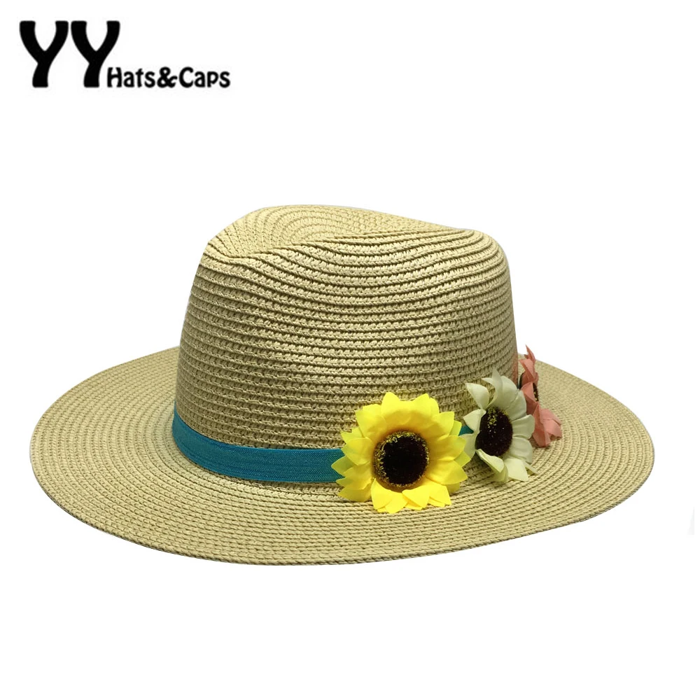 Summer Floppy Straw Panama Beach Hats For Women Vogue Classic Flower