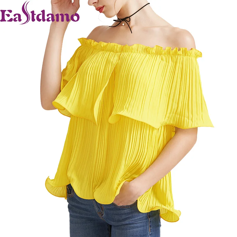 Eastdamo Off Shoulder Ruffle Шифоновая блузка рубашка Новые летние пляжные Для женщин Топы