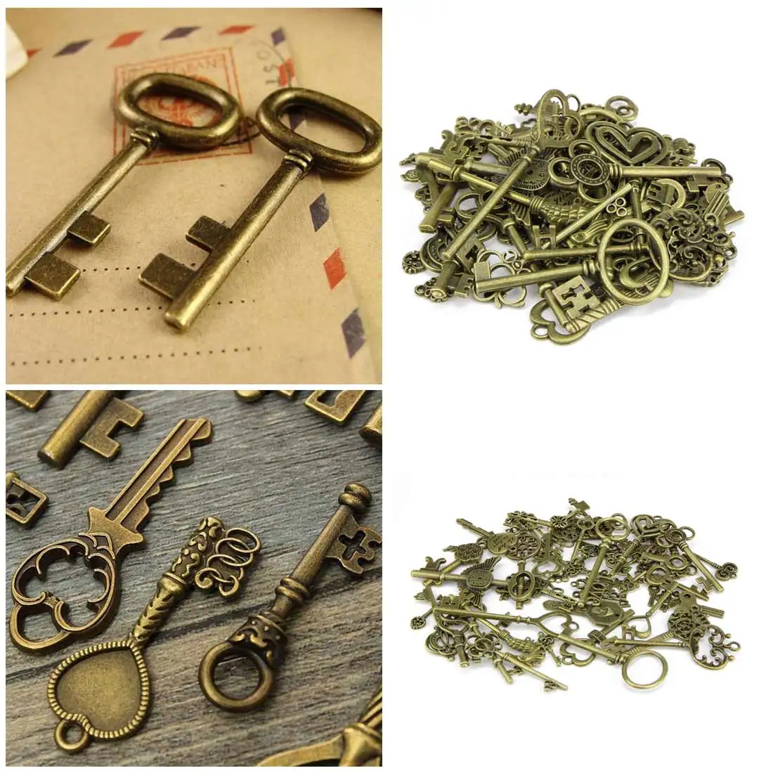

40pcs/sets Bronze Ornate Skeleton Keys Lot Antique Vintage Old Look Necklace Pendant Fancy Heart Decor DIY Craft Gifts