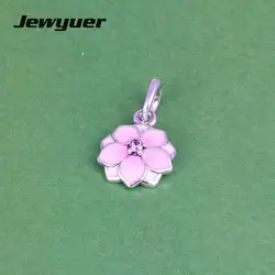 Эмаль Магнолия Блум мотаться Подвески 925 пробы серебро розовой эмалью из бисера браслет шарма DIY для изготовления ювелирных изделий