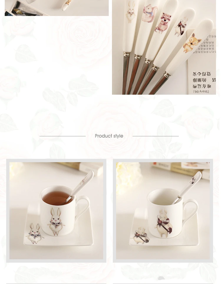 Bone China кофейная чашка блюдо сказки Kawaii мультяшный комплект керамика Кофе Молоко чай Кружка поднос ложка набор стакан Квадратная тарелка