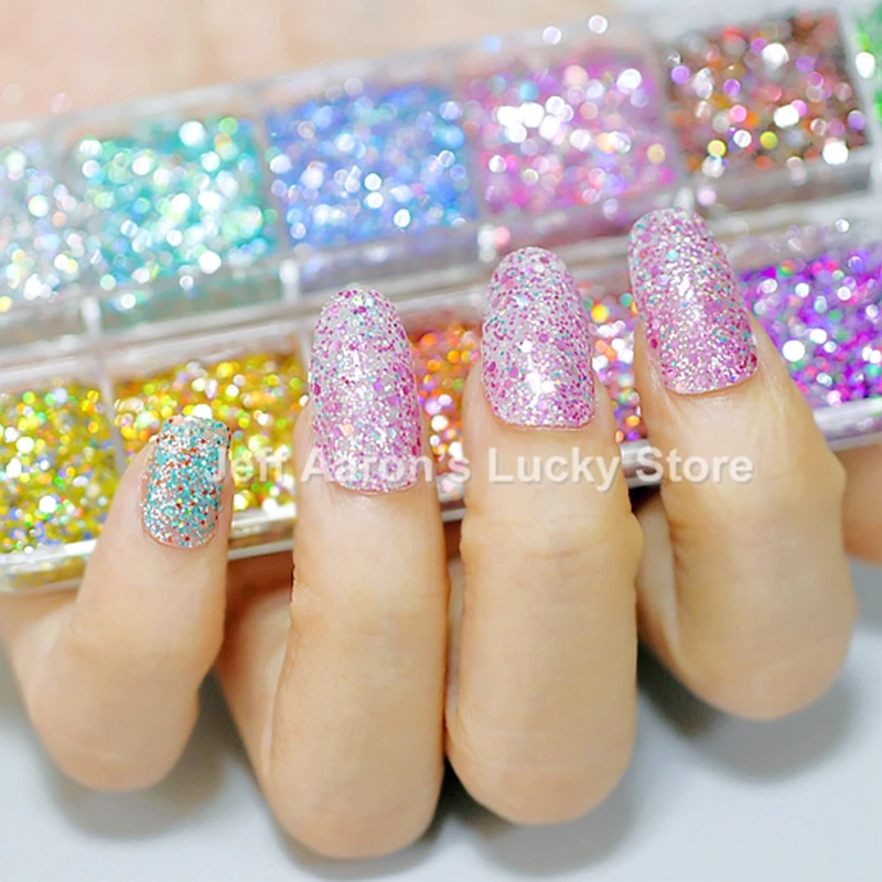 

12 colors holographic glitter nail powder for nail art decorations dipping powder fake nails accessoires tool acrylic nail kit