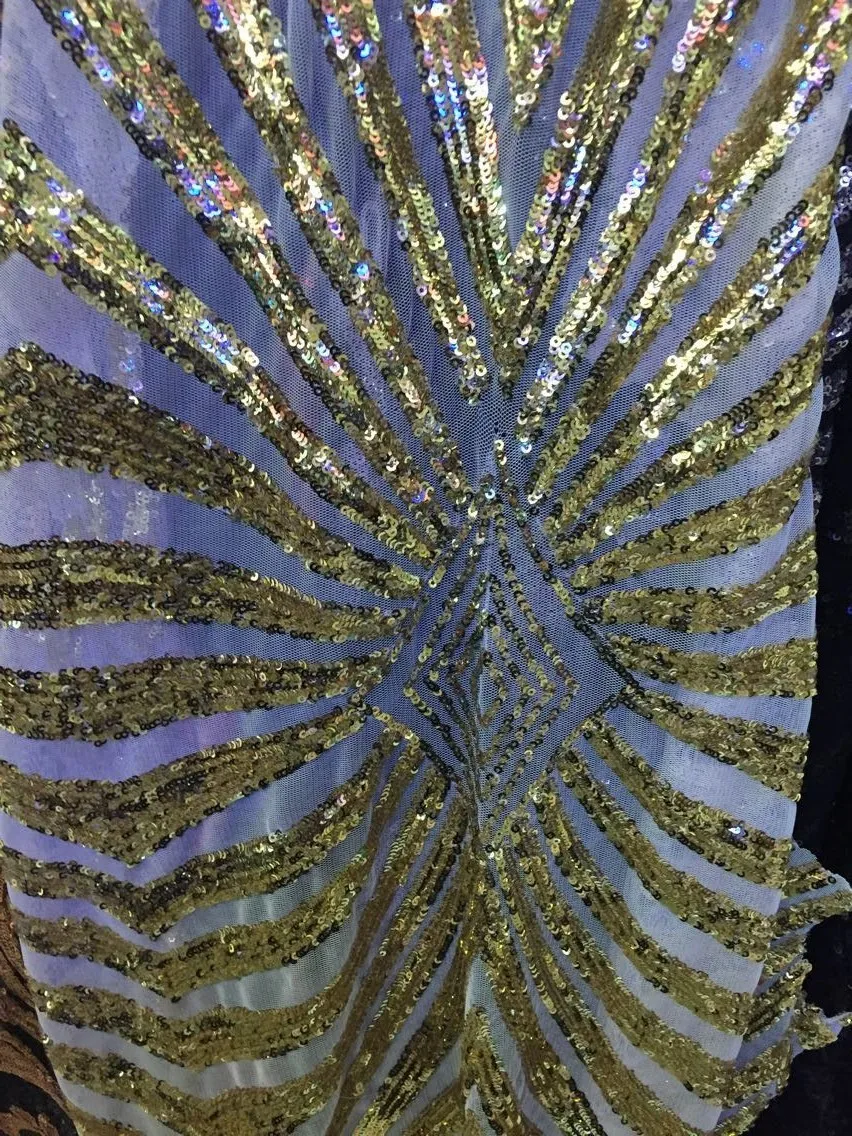 

New golden fashion mesh 3mm sequins embroidery 51 inches lace fabrics sales by the yard dress fabric