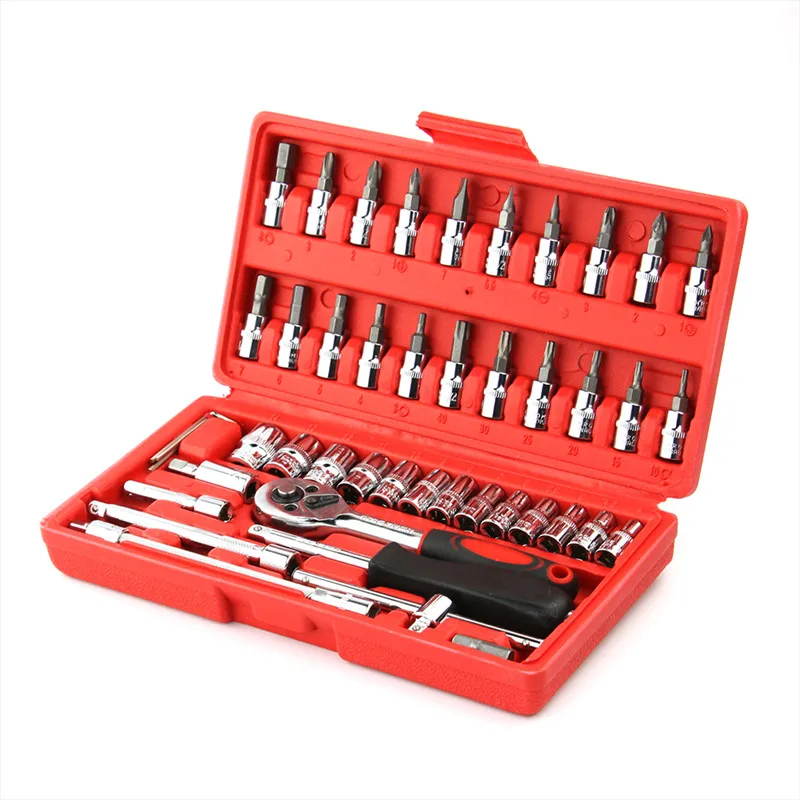 

46pcs 1/4-Inch Socket Set Car Repair Tool Ratchet Set Torque Wrench Combination Bit a set of keys Chrome Vanadium