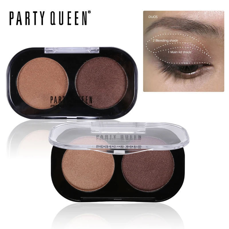 

Party Queen Shimmer Matte 2 Colors Eyeshadow Palette Cosmetic Nude Pigment Makeup Intense Glitter Earth Color Smokey Eye Shadow