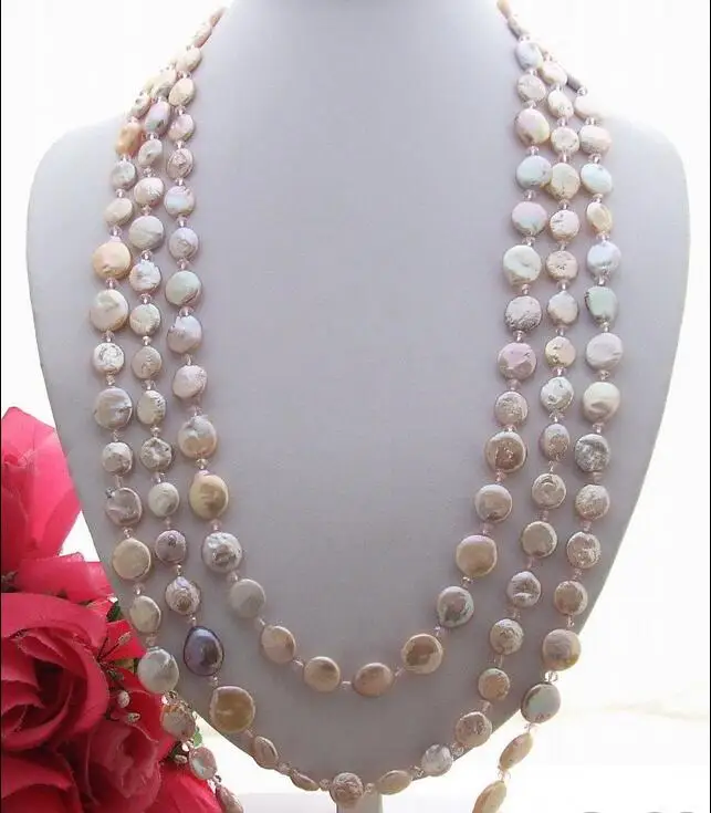 

Free Shipping >>>>> 90" 12-14mm Pink&Lavender Coin Pearl Necklace