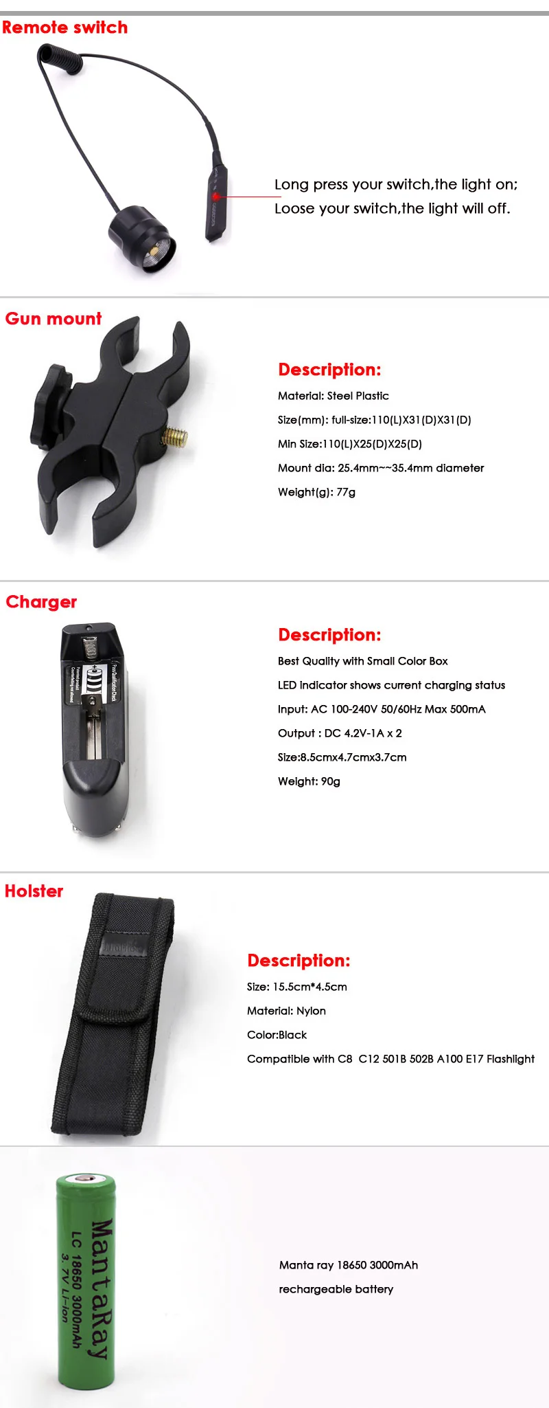 C8 C12 accessories+18650 single rat switch
