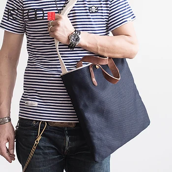 

AETOO Literary tannin denim handbag men's shoulder crossbody bag