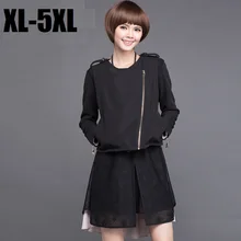 2015 Spring autumn short jacket women epaulet oblique zipper outwear Plus Size coat casual blouse top long sleeve outfit XXXXXL