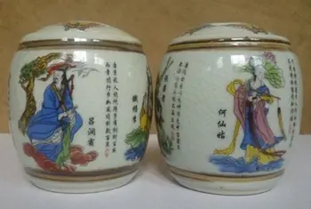 

A Pair of Old Handwork Jingdezhen Porcelain Painted with Eight Immortal Storage Pot