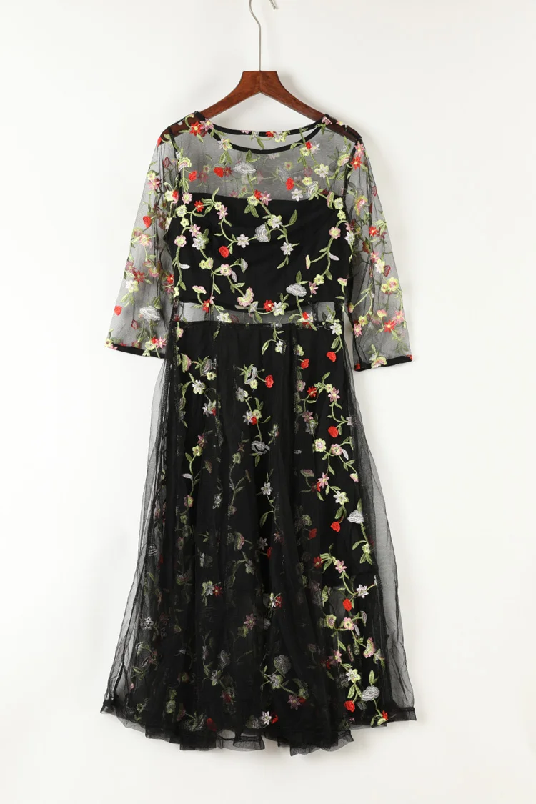 Robe Direct Selling Mesh Lace Cute Long Dress Plus Size 2018 Summer Big Size Women Dress New Net Yarn Embroidery Hollow Female