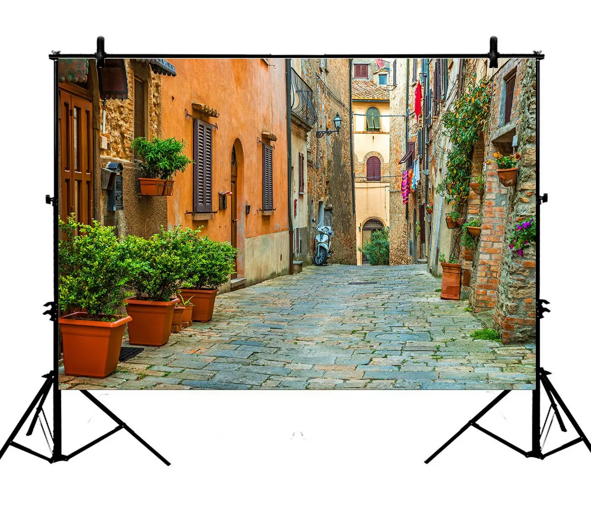 

5x7ft European Townlet Brick Lane Flowerpots Polyester Photo Background Portrait Backdrop