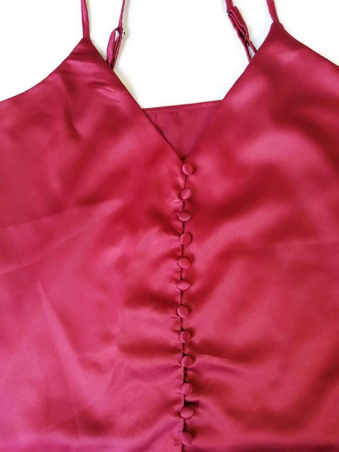 Новые модные повседневные Летние однотонные шелковые топы без рукавов с глубоким v-образным вырезом для женщин и девочек - Цвет: Wine red
