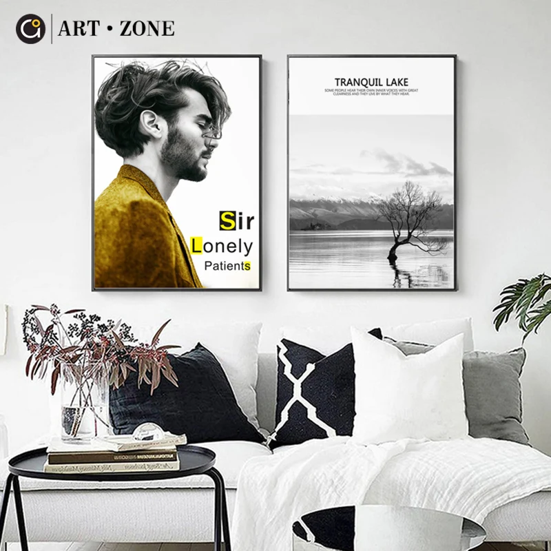 

ART ZONE Nordic Black White Landscape Poster 3D HD Print Gentleman Painting Modern Home Decor Picture For Living Room Bedroom
