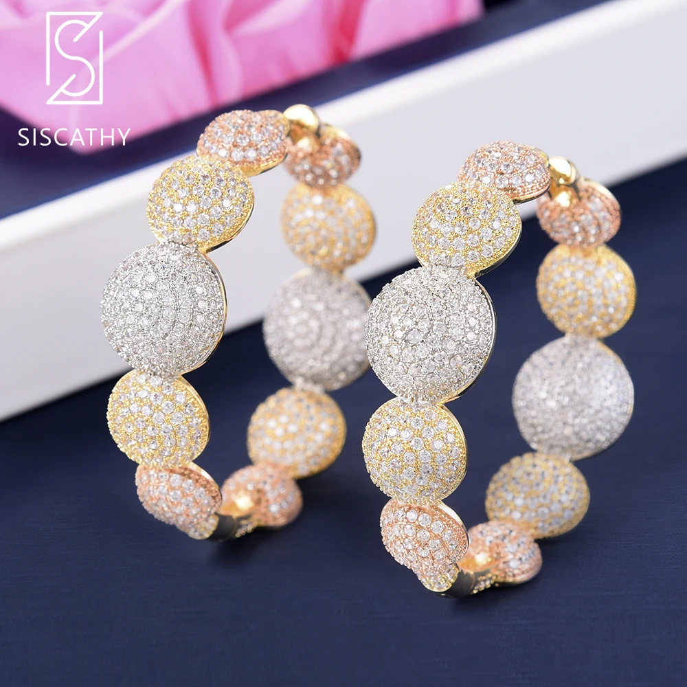 

Deluxe Bubble Shape Silver Earrings Fashion Jewelry Cubic Zirconia Inlaid Hoop Earrings For Women boucle d'oreille femme 2018