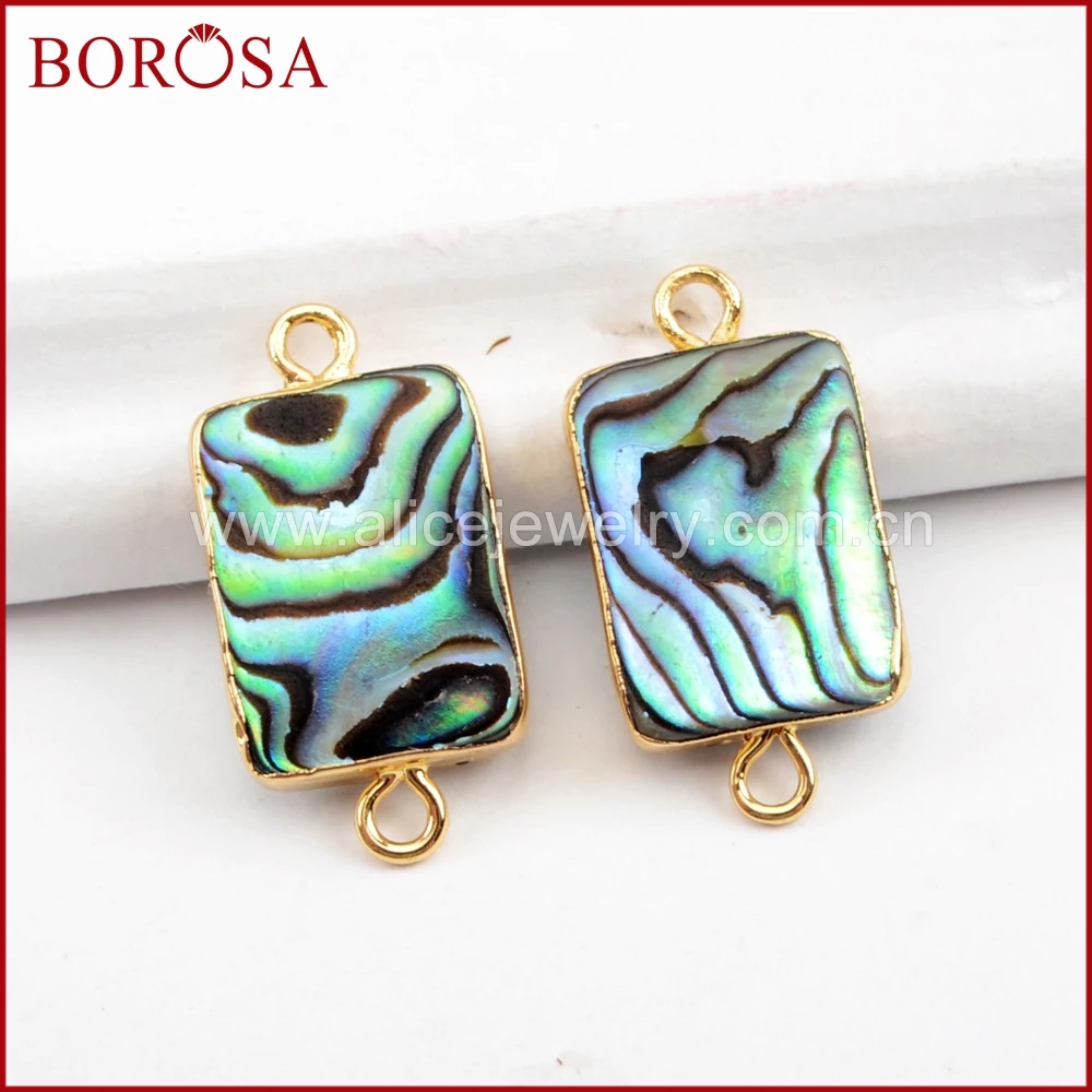 

BOROSA 10pcs Rectangle Abalone Shell Connectors for Jewelry Making Natural Abalone Shell Tiny Gold Connectors G1543
