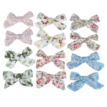 

2019 Lovely Baby Girls Print Flower Bohemian Style Bow BB Hair Clips Headwear Children Cute Cotton Hairpins Hair Accessories