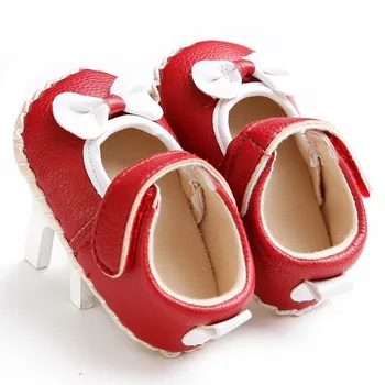 

New baby shoes girls rubber sole artificial PU soft color first Walkers Baby Shoes matching bow baby shoes