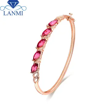 

18K Rose Gold Natural Tourmaline Bracelet Marquise 4x8mm SI Clarify Diamond for Daughter Jewelry Gift NA040