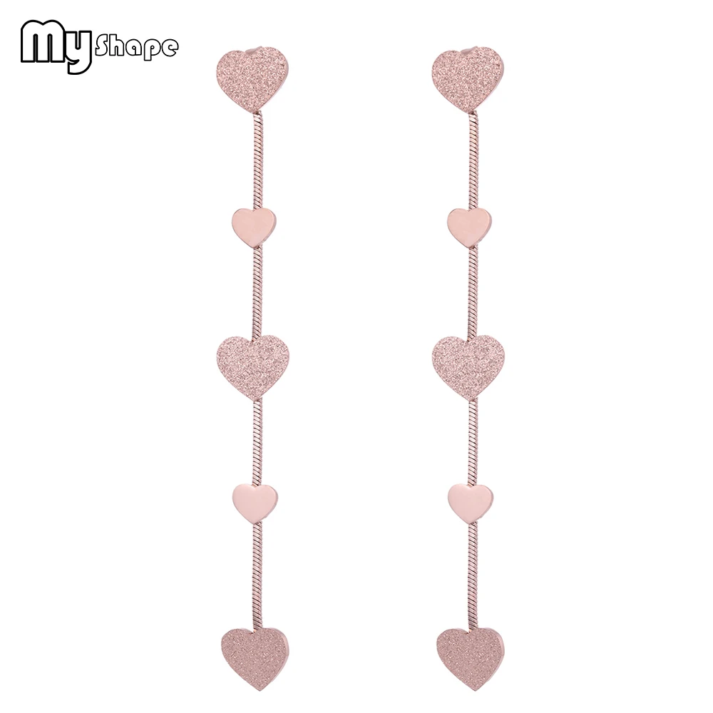 

My Shape Stainless Steel Multiple Heart Long Earrings Five Loves Dangle Earrings Gold Women's Jewelry Romantic Birthday Gift New