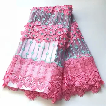 

African Lace Fabric 2018 Embroidered Nigerian Laces Fabric Bridal High Quality French Tulle Lace Fabric for Women Pink H1180