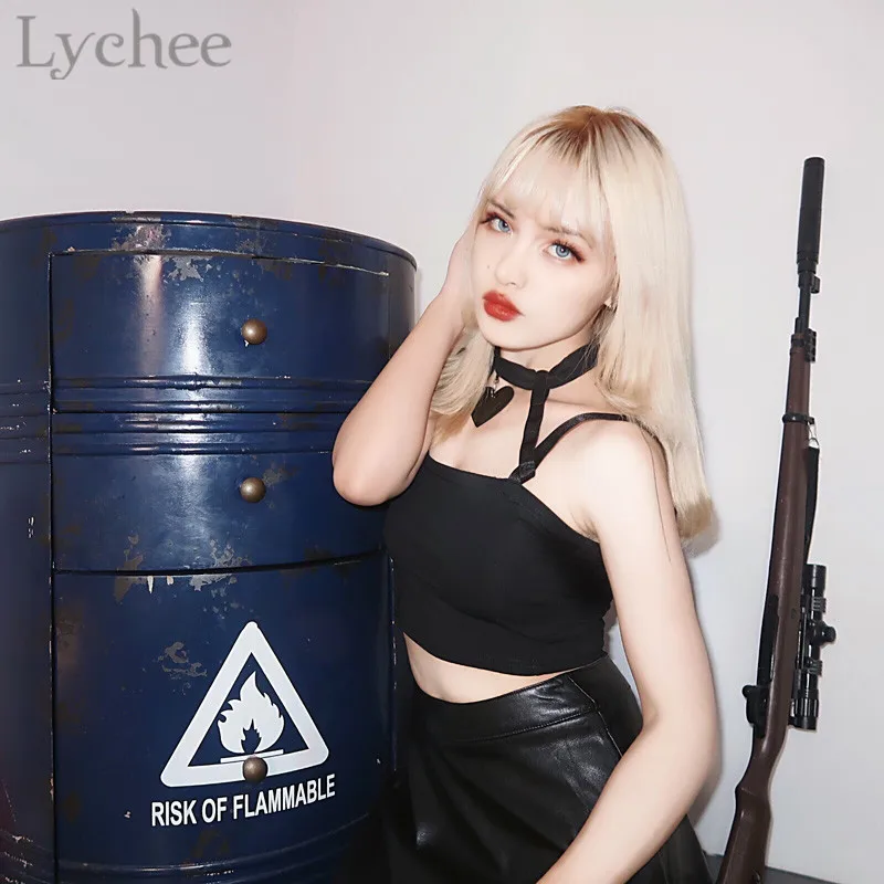 Lychee Готический принт звезды сердце Холтер для женщин топики укороченный топ без