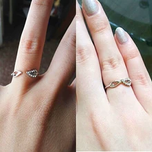 Style Lover Adjustable Crystal Drill Silver Couple Leaves Rings For Women Party Wedding Ring Jewelry Free