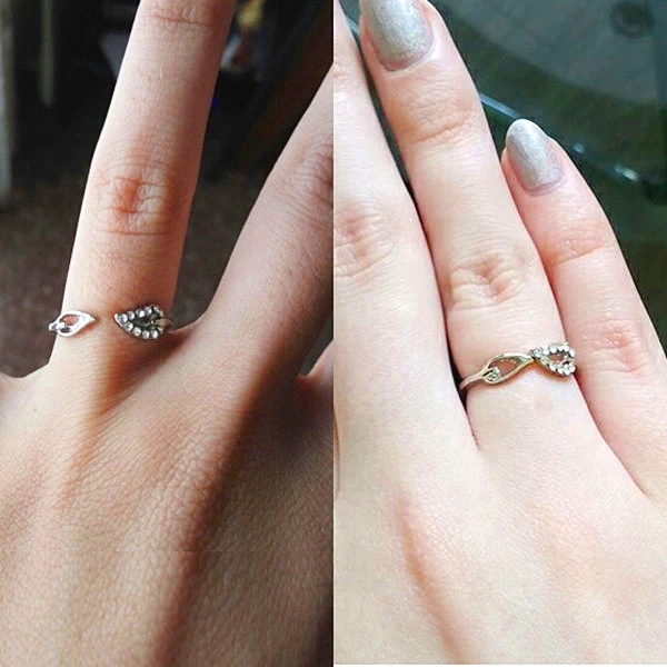 Style Lover Adjustable Crystal Drill Silver Couple Leaves font b Rings b font For font b