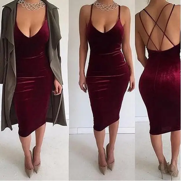

3 colors women velvet back zipper double lined cross tank dress 2016 autumn winter sexy club elegant vestido de festa robe XD507